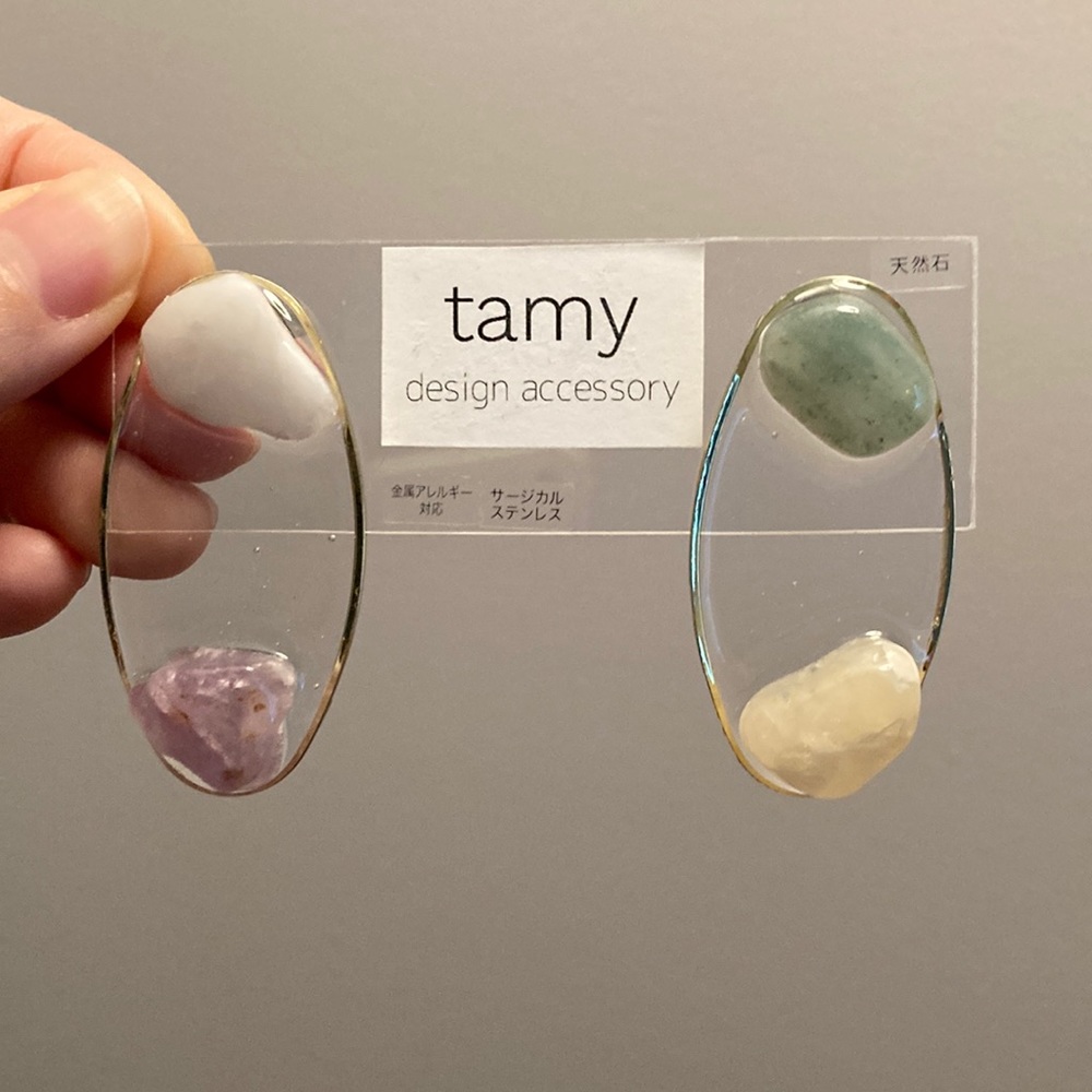 Japanese handmade natural stone statement earrings